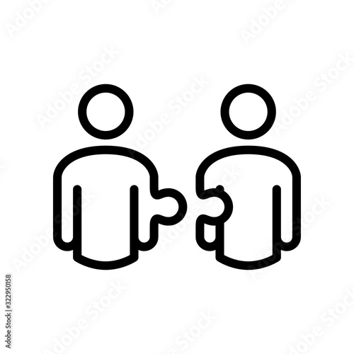 Símbolo trabajo en equipo. Icono plano lineal hombres como piezas de puzzle en color negro