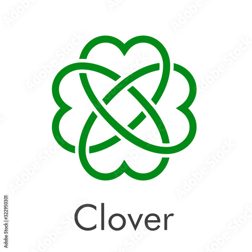 Logotipo con trebol lineal de 4 hojas enlazado en color verde