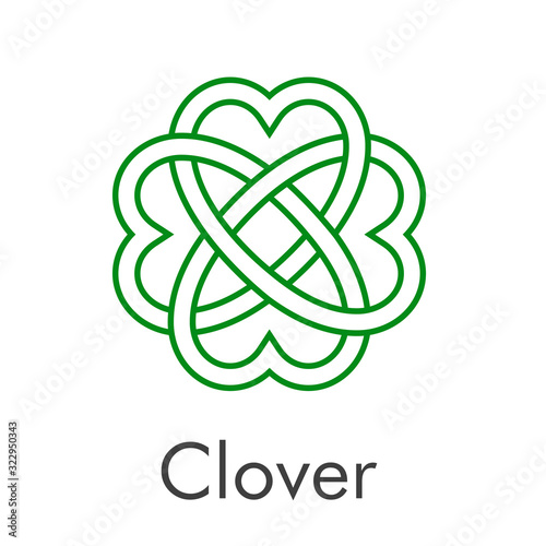 Logotipo con trebol lineal de 4 hojas enlazado en color verde