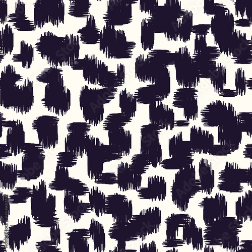 Black and White Abstract Hand-Drawn Ikat Spots Animal Skin Vector Seamless Pattern. Organic Fragments Texture