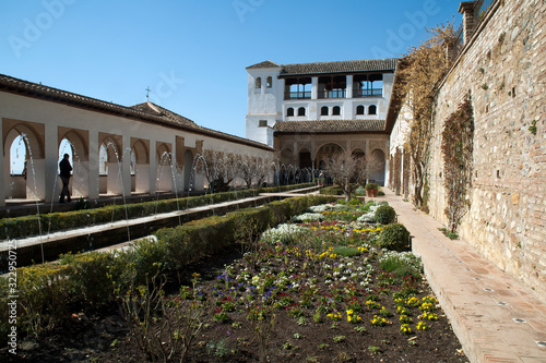 Granada Spain, view of a courtyard in the Generalife gardens