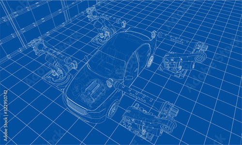 Assembly of motor vehicle. Vector