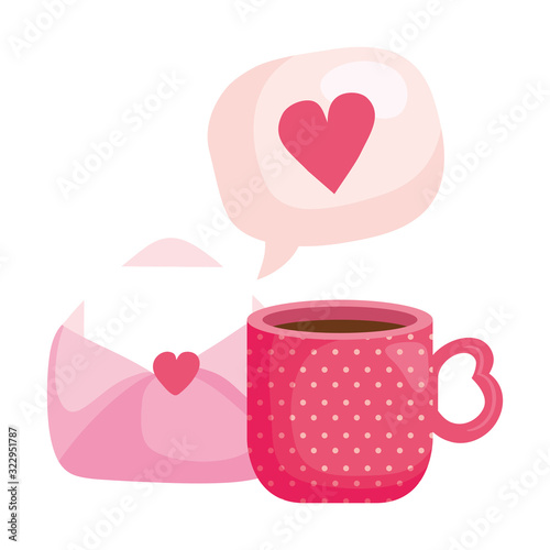 cup coffee with speech bubble and cup coffee vector illustration design