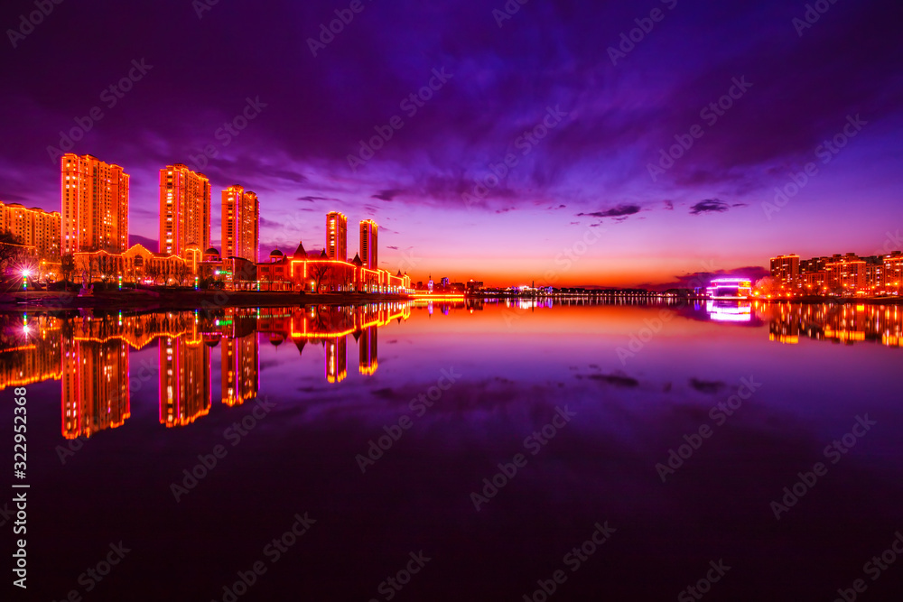 Waterfront City Nightscape, Luannan County, China