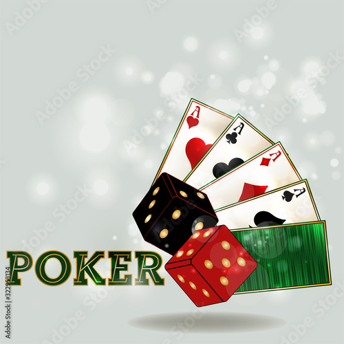 Casino background with dice and poker cards, vector illustration	