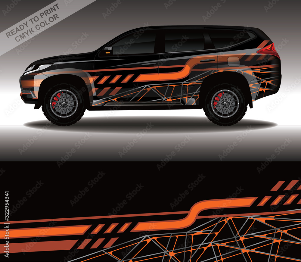 Naklejka premium Car wrap decal design vector, custom livery race rally car vehicle sticker and tinting.