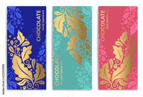 Luxury packaging design of chocolate bars. Vintage vector ornament template. Elegant, classic elements. Great for food, drink and other package types. Can be used for background and wallpaper.