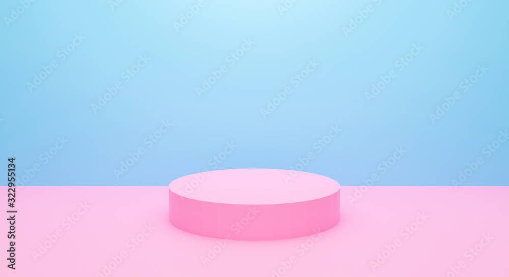 Abstract geometric shape background. 3d Pink blank empty podium isolated on blue wall scene for showcase and presentation. 3d cylinder for award ceremony. Blank minimal design. Pedestal for display. Abstract geometric shape background. 3d Pink blank empty podium isolated on blue wall scene for showcase and presentation. 3d cylinder for award ceremony. Blank minimal design. Pedestal for display.