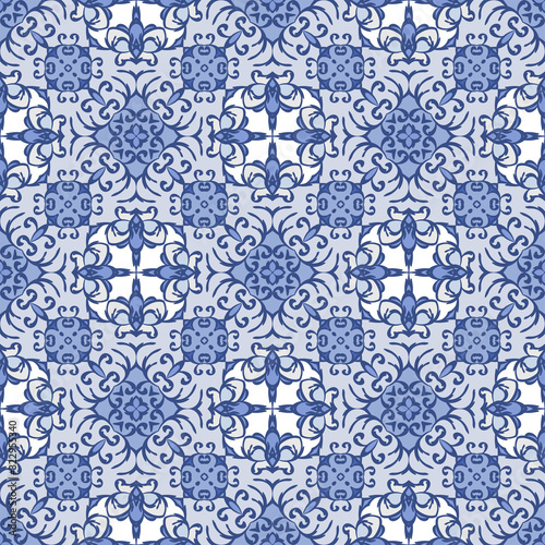 Creative color abstract geometric pattern in blue, vector seamless, can be used for printing onto fabric, interior, design, textile, pillow, carpet.