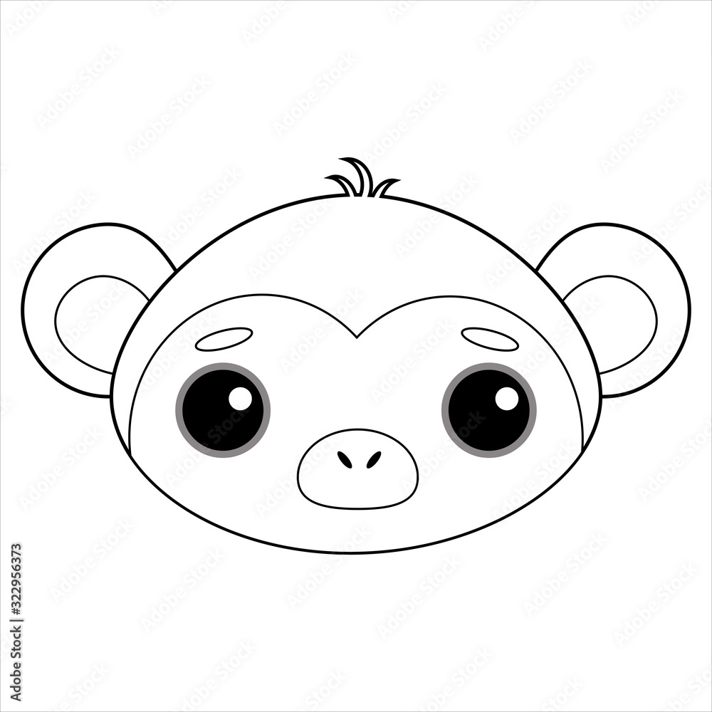 Cute and gentle little monkey vector image on white background. Sticker in the style of Kawaii, icon, Emoji. Coloring book for children. Funny symbol of the new year Cute and gentle little monkey vector image on white background. Sticker in the style of Kawaii, icon, Emoji. Coloring book for children. Funny symbol of the new year