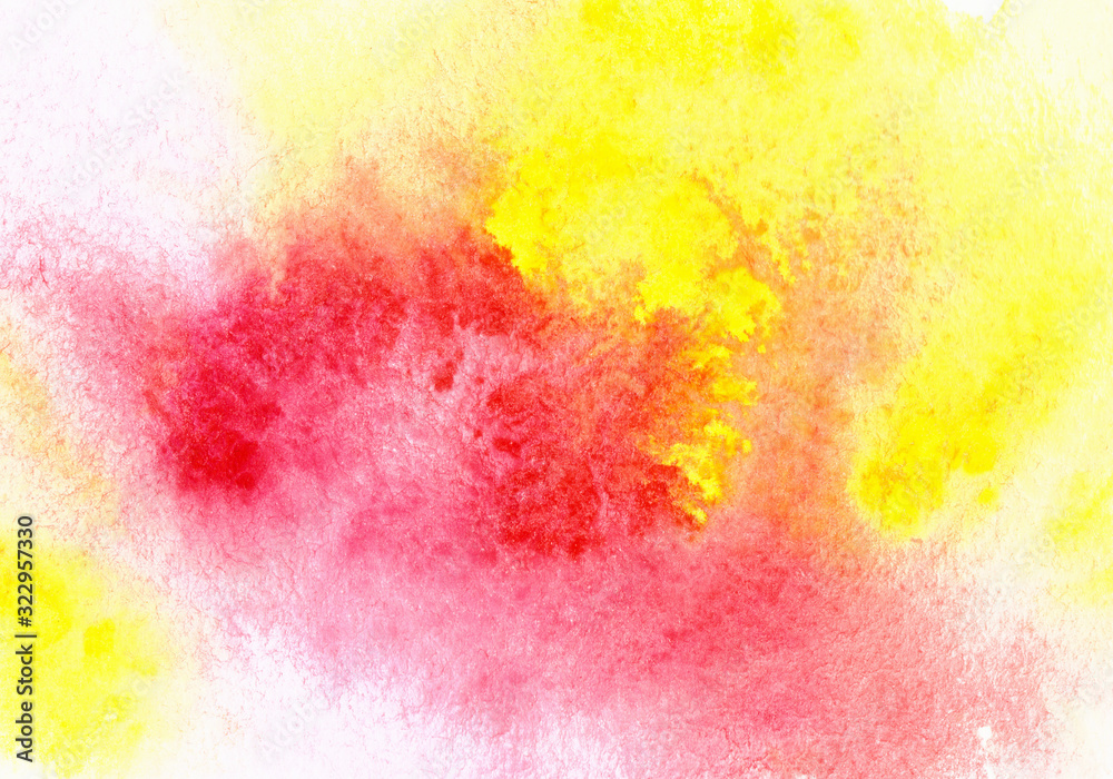 Watercolor red yellow brush paint paper texture isolated stroke on white background.