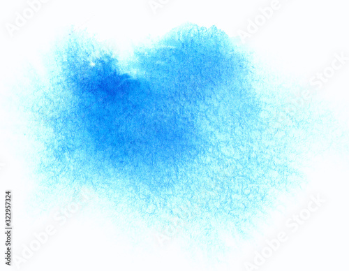 Watercolor blue brush paint paper texture isolated stroke on white background.