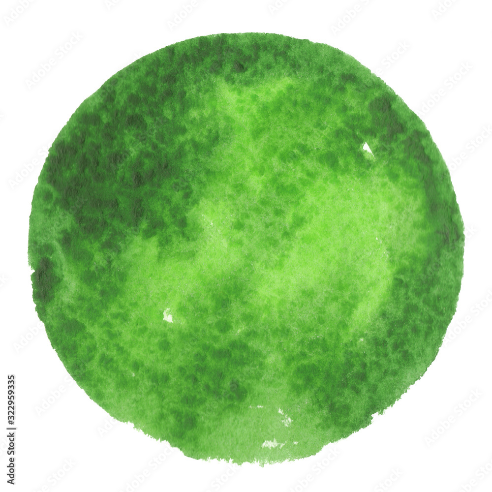 Abstraction hand drawn green watercolor circle isolated on white background. Abstraction hand drawn green watercolor circle isolated on white background.