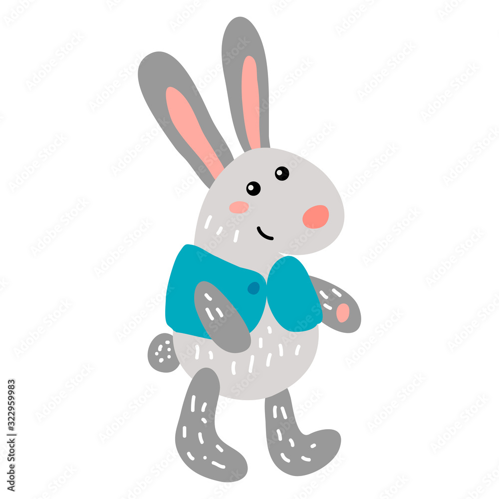 Cute cartoon rabbit isolated on white background