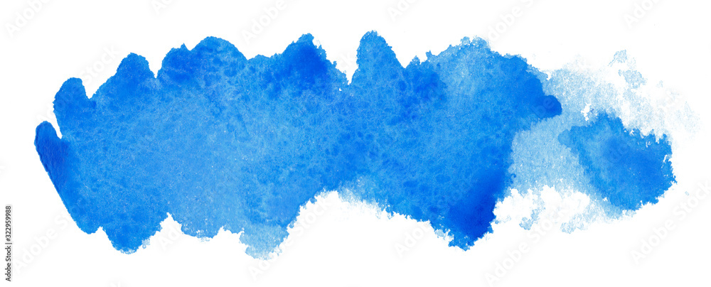 Obraz premium Abstract blue hand drawn watercolor stain isolated on white background