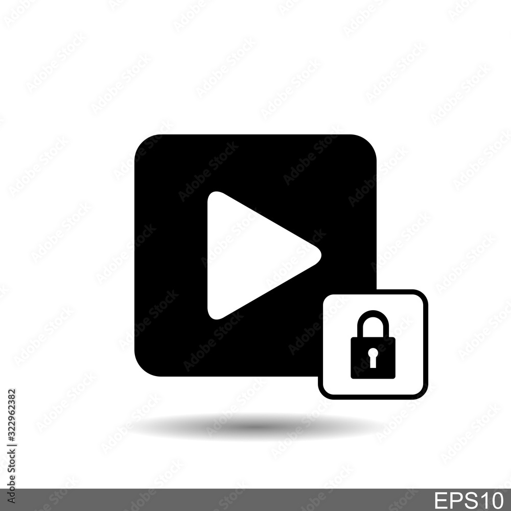 video player icon and padlock against a white background video player icon and padlock against a white background
