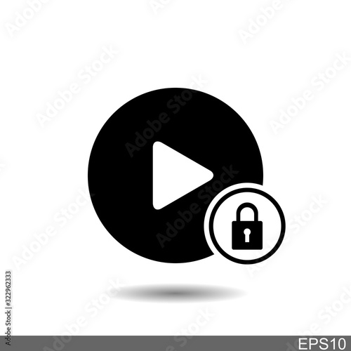 video player icon and padlock against a white background