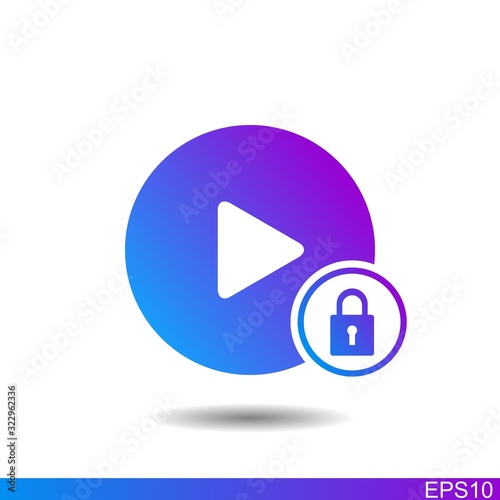 video player icon and padlock against a white background