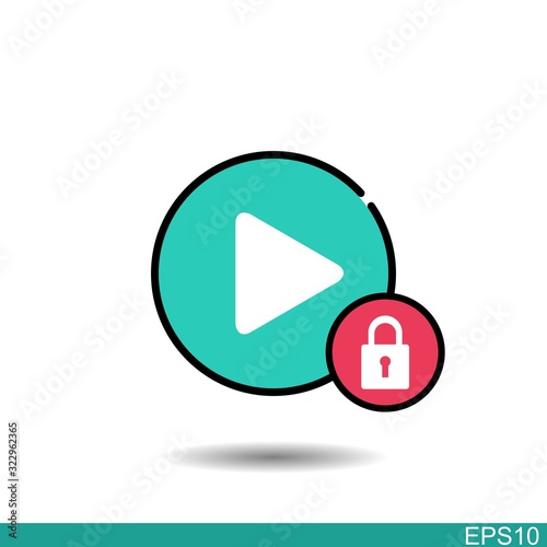 video player icon and padlock against a white background