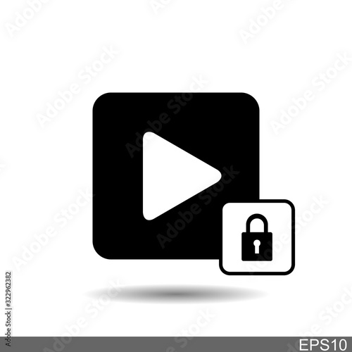 video player icon and padlock against a white background
