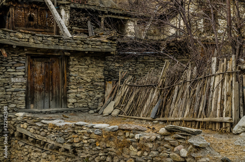 Old house in Bhraka (Braga) village. Marshyangdi river valley, Annapurna circuit trek, Nepal. photo