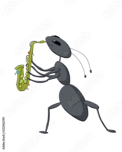 Cute ant playing saxophone