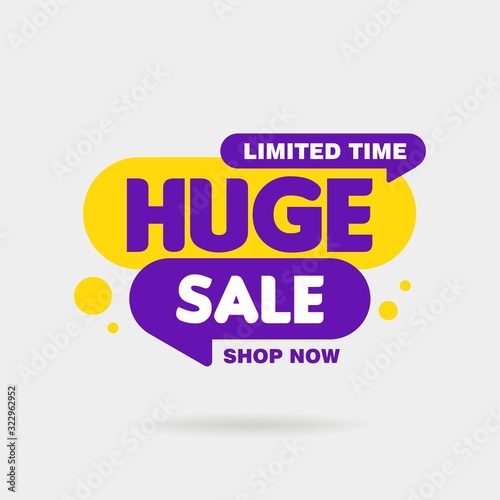 Simple Huge Sale Sign Shape Banner on White Background Design, Discount Banner Template Vector for advertising, social media, web banner