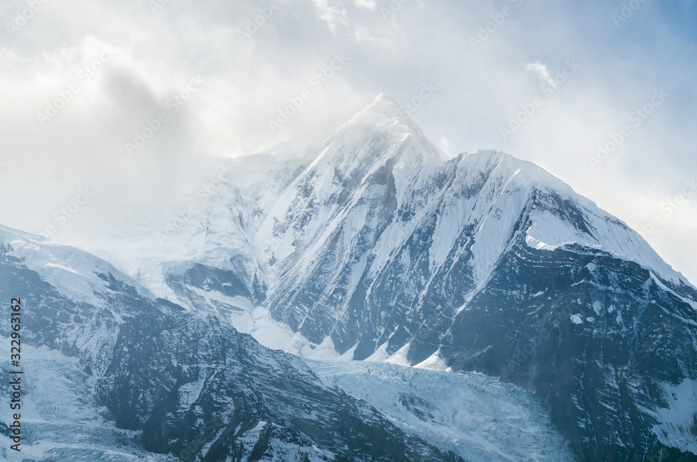 Gangapurna summit, view from Kicho Tal lake. Annapurna circuit trek, Nepal.