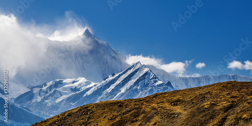 Panoramic view of the Khangsar Kang peak summit, view from Kicho Tal lake.