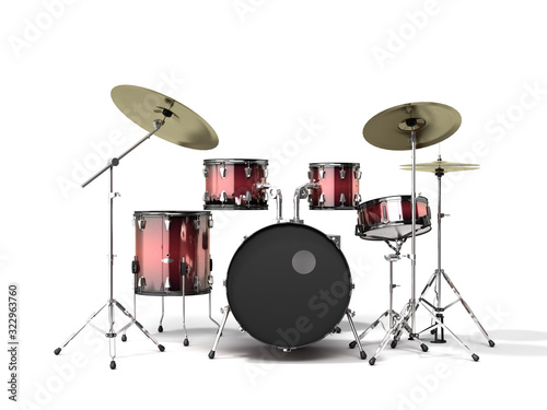 musical instrument drum set 3d render on a white background