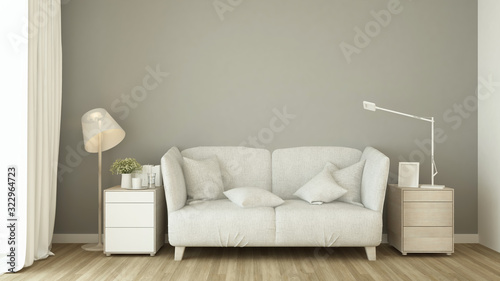 Living room minimal design in house or apartment - Interior simple design - 3D Rendering
