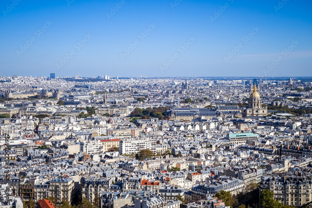 Aerial city view of Paris from Eiffel Tower, France