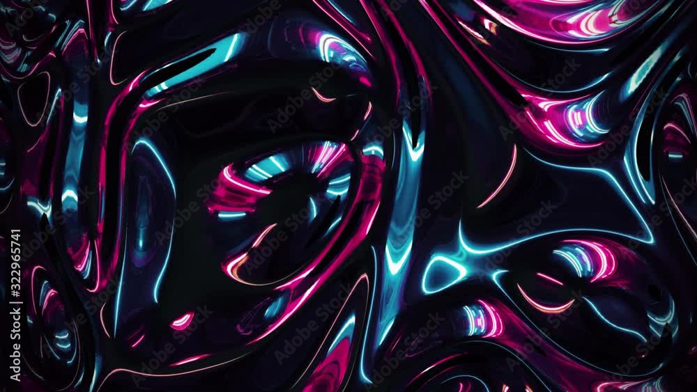 Abstract liquid holographic multicolor neon foil background with bright wavy surface of creative vibrant texture. Art and commercial concept graphic design backdrop. 3d rendering animated 4K video.