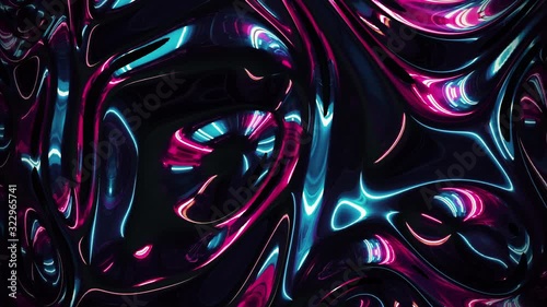 Abstract liquid holographic multicolor neon foil background with bright wavy surface of creative vibrant texture. Art and commercial concept graphic design backdrop. 3d rendering animated 4K video.