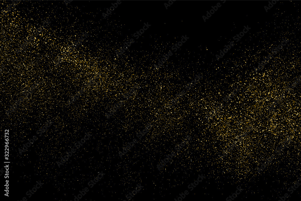 Gold Glitter Texture Isolated On Black. Amber Particles Color. Celebratory Background. Golden Explosion Of Confetti. Design Element. Digitally Generated Image. Vector Illustration, Eps 10.