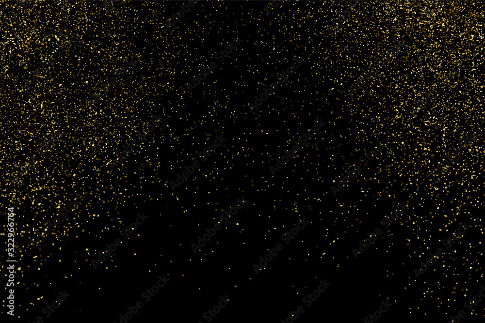 Gold Glitter Texture Isolated On Black. Amber Particles Color. Celebratory Background. Golden Explosion Of Confetti. Design Element. Digitally Generated Image. Vector Illustration, Eps 10.