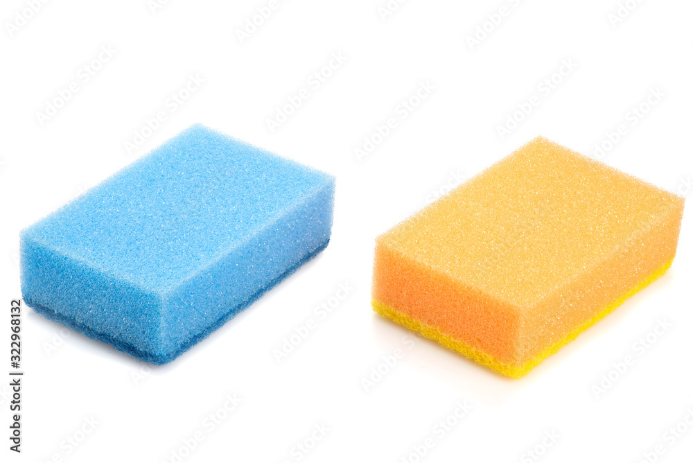 multi-colored dishwashing sponges isolated on white multi-colored dishwashing sponges isolated on white