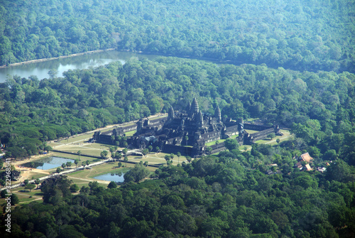 Angkor Watt temples lost in the jungle aerial view