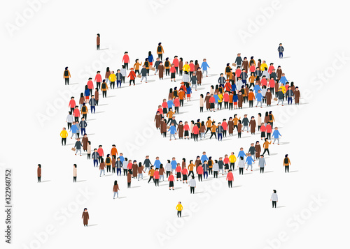 People crowd in form of pie chart composed of people. Statistic concept.