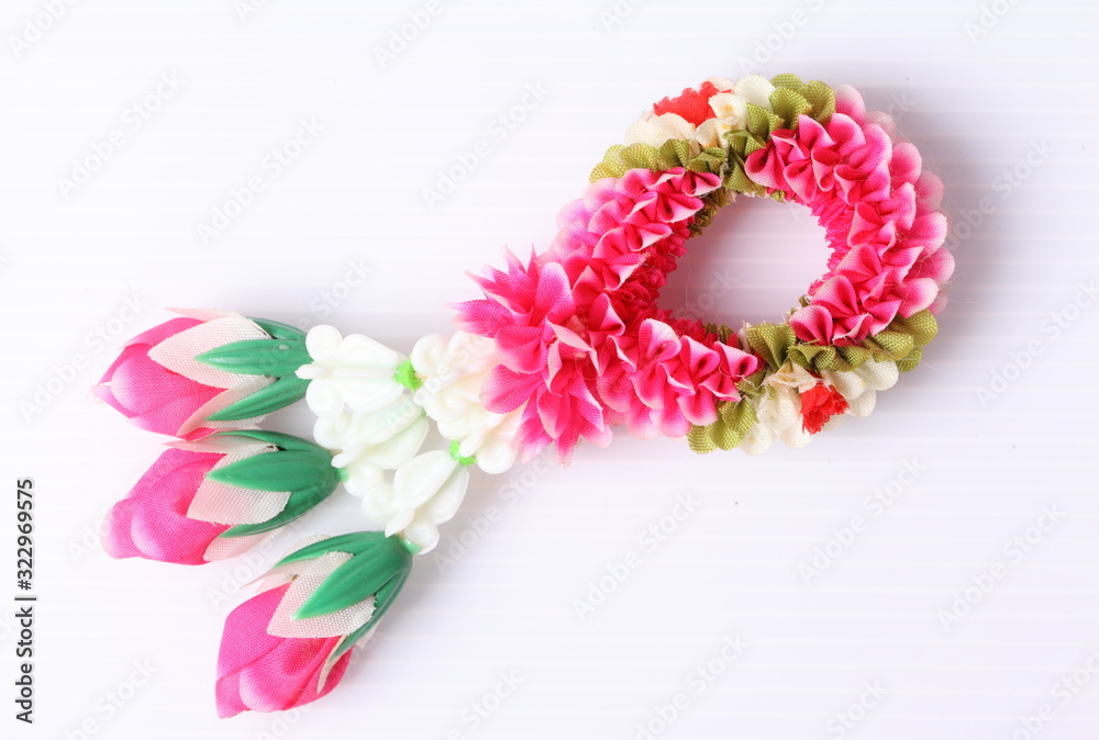 Thai garland colorful flower on white background Thai garland colorful flower on white background
