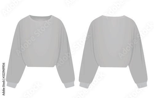 Woman grey crop hoodie. vector illustration