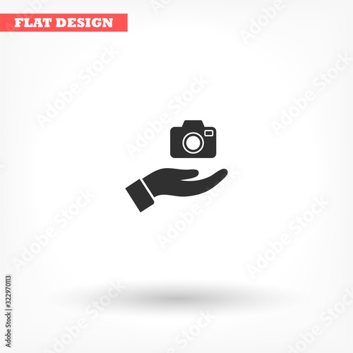 Camera in hand icon , lorem ipsum Flat design