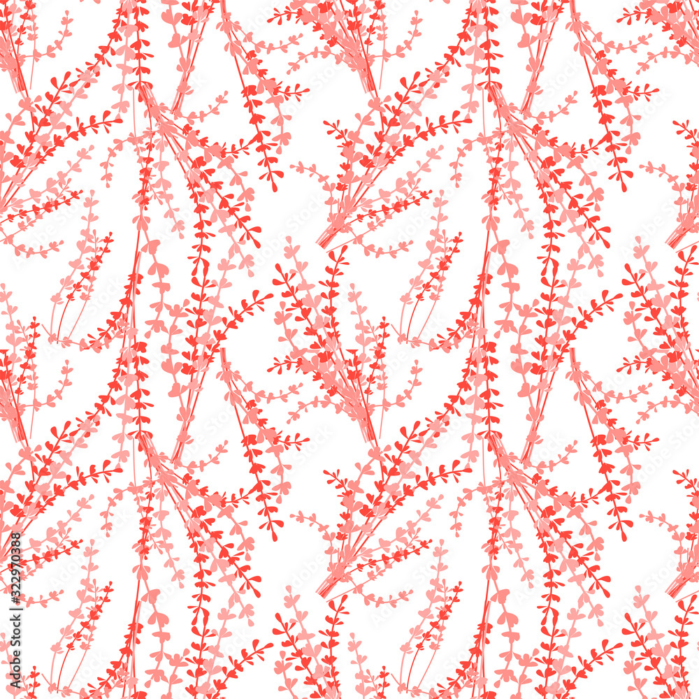 Red leaves seamless pattern. Vector flat illustration of branches with leaves on white background. Red leaves seamless pattern. Vector flat illustration of branches with leaves on white background.