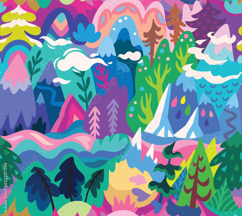Nature landscape background seamless pattern