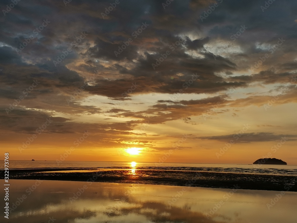 Beautiful Sunset view in Tanjung Aru Beach, Kota Kinabalu. Sabah, Malaysia. Borneo. The Land Below The Wind.