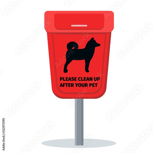 Dog waste bin. Please clean up after your pet. Vector illustration.