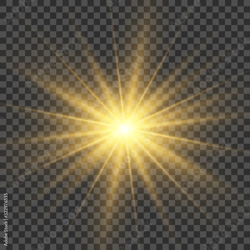 Light bright yellow flash effect. Bright glow illustration for perfect effect with sparkles. Star burst. sunlight. Camera flash light effect