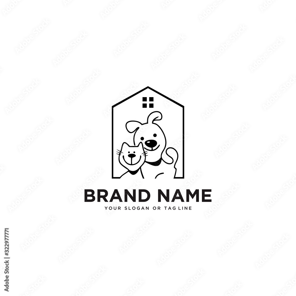concept dog cat pet house home logo design vector template