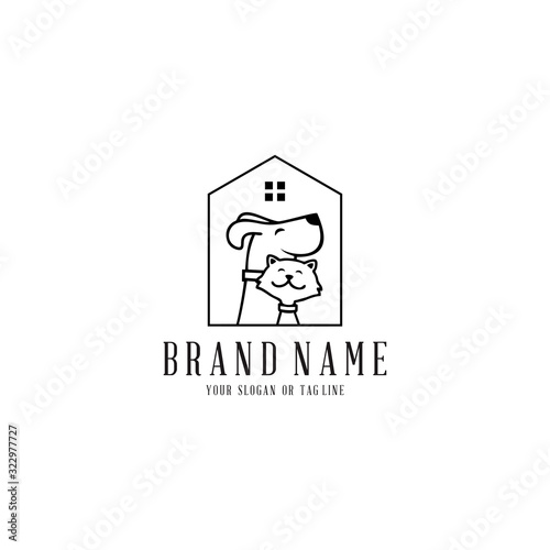 concept dog cat pet house home logo design vector template