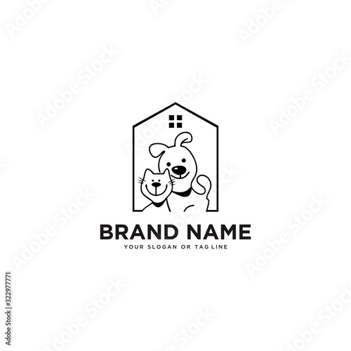 concept dog cat pet house home logo design vector template